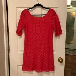 Pink lace dress with back zipper detail and 3/4 sleeves- Buttons brand, size S